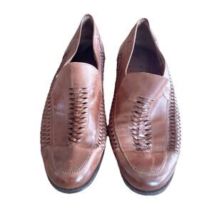 RUSSELL & BROMLEY Tan Brown Woven Leather Mens Loafers Shoes, Size EU 44 US 11